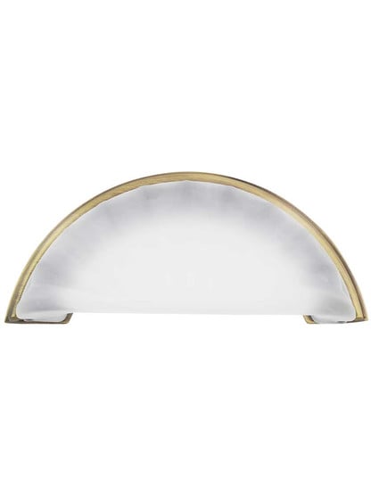 Frosted Fluted Crystal Cup Pull - 3 inch Center-to-Center in Antique Brass.